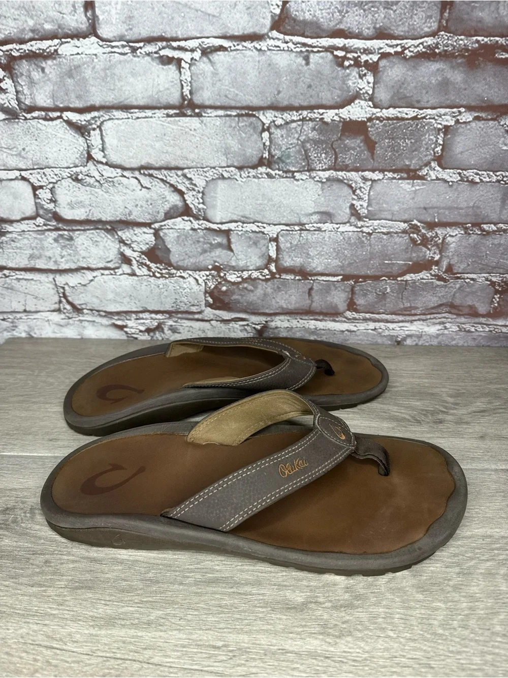 Olukai Ohana Brown Synthetic Beach Flip Flops Sandals Men Sz 12M US/46EU
